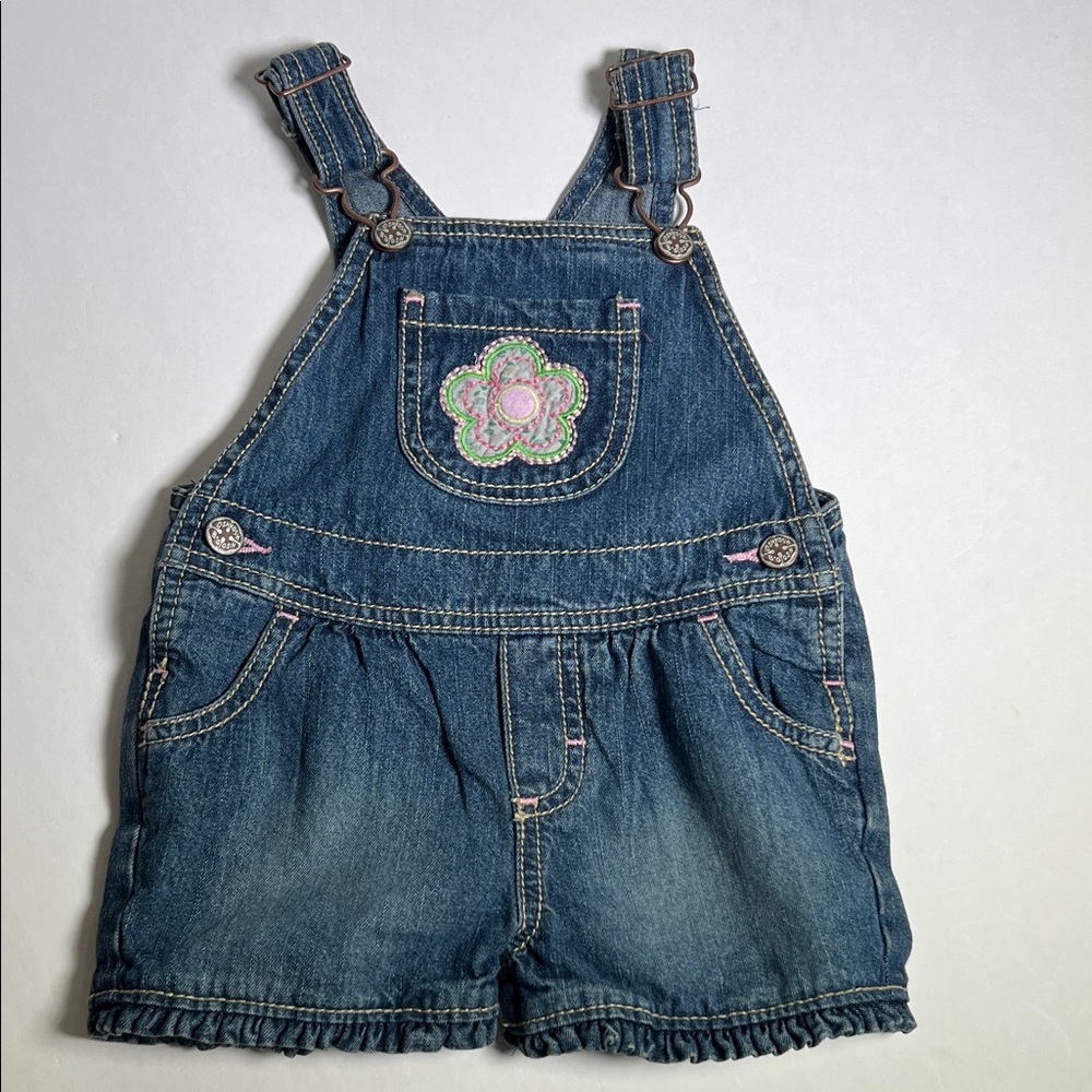 OshKosh B'gosh Denim Blue Kids Overalls with Pink Embroidery